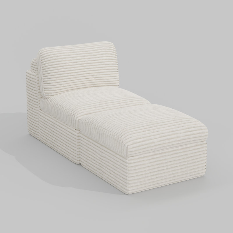 Siège large et moelleux en velours côtelé avec repose-pieds, Blanc
