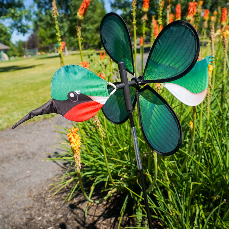 Green and Red Polyester Hummingbird Wind Spinner