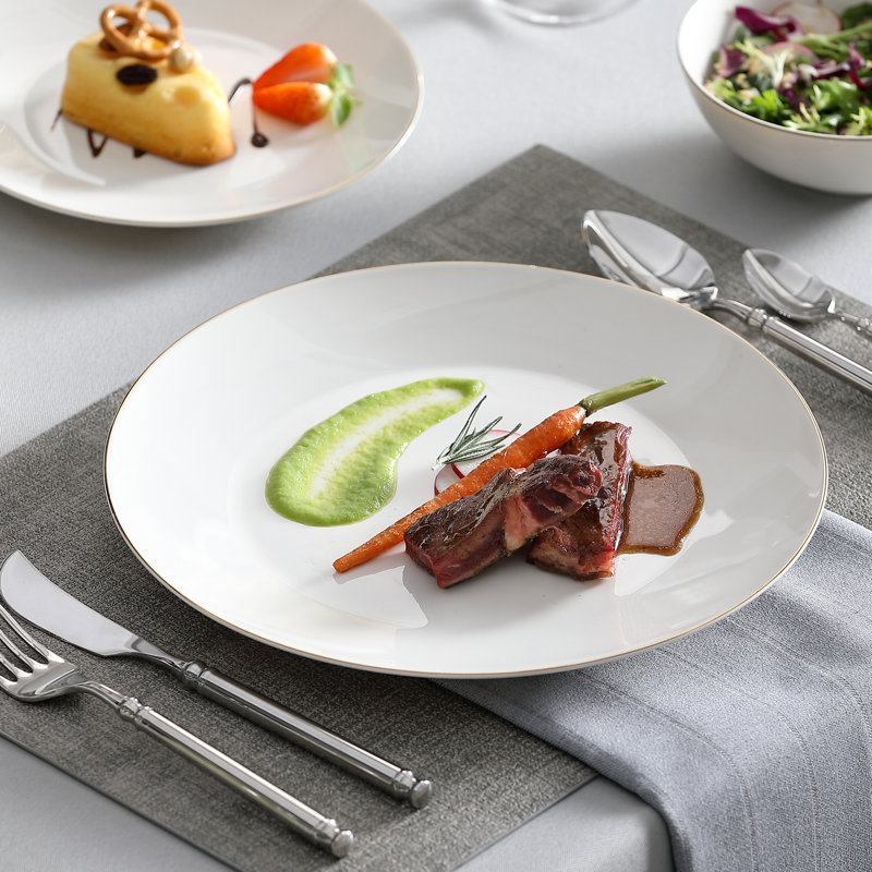 32-Piece White Bone China Dinnerware Set With Golden Trim, Service For 8 