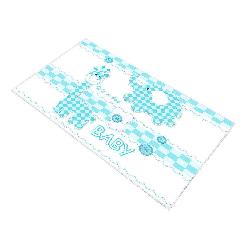 Tapis rectangulaire bleu / blanc tissé à la machine Suez, Rectangle 3 pi 3 po x 5 pi 3 po
