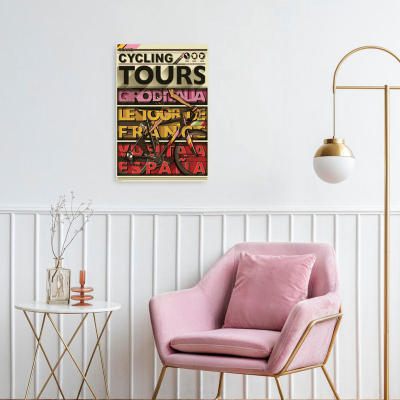 Art mural coloré rétro rétro Grand Cycling Tours, 24" H x 16" W