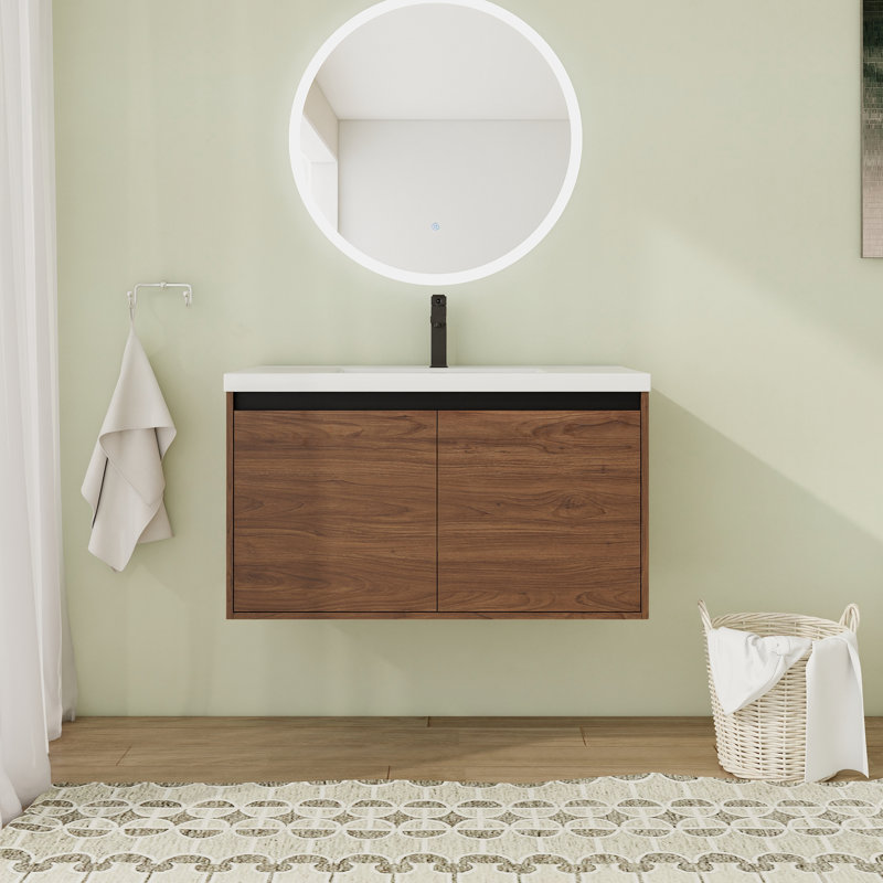 Myung 35.5'' Single Bathroom Vanity with Resin Top, Brown