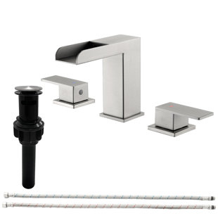 Waterfall 8 In. Widespread Double-Handle Bathroom Faucet Set 3-Holes Vanity Sink With Metal Drain