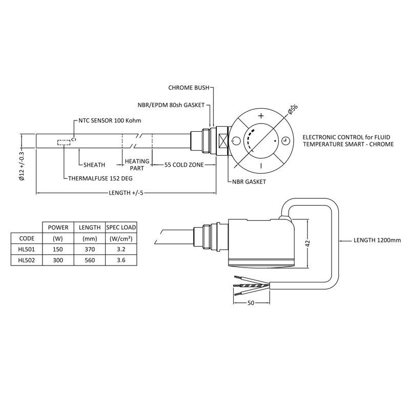 Thermostatic Heating Element, 600W