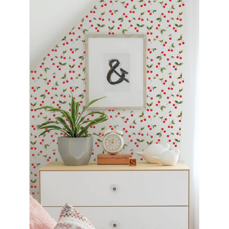 Papier peint cerises pelées et collées