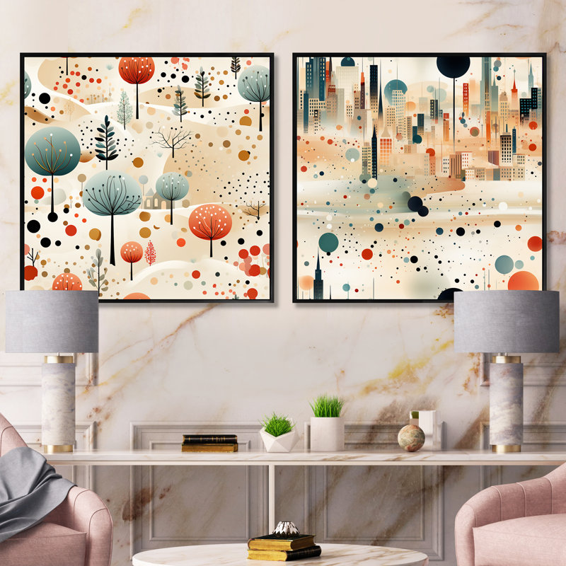 Jason - Ensemble de 2 collage de paysages abstraits carrés, Cadre flottant noir, H 16 po x l 33 po