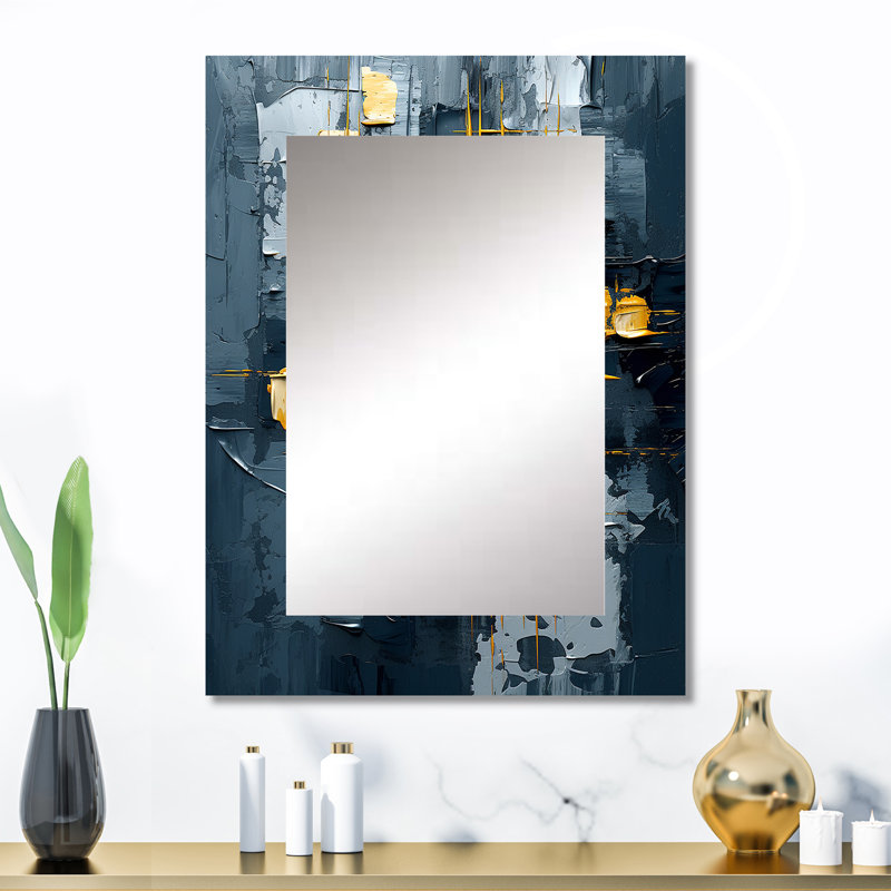Dialogue With Hope Abstraction On Retro Blue I - Abstract Painting Decorative Mirror, Modern Wall Mirror, Printed Metal Art