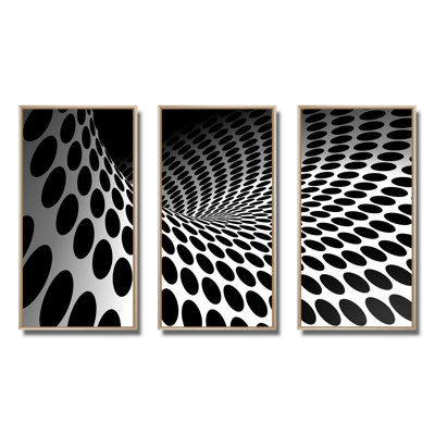 " Waves And Circles Black N White " 3 - Pieces