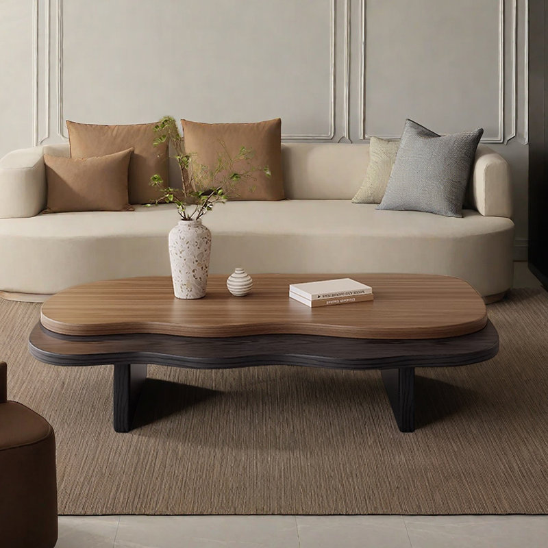 Wabi-sabi style solid wood coffee table, 13.77" H x 55.11" L x 31.49" W