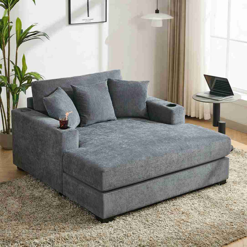 Très grand canapé-lit de style moderne, Bleu/gris, H 35 po x l 60,60 po x P 55 po