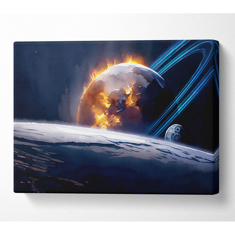 Flaming Sun Above The Earth - Wrapped Canvas Print, 50.8cm H x 81.3cm W x 10cm D