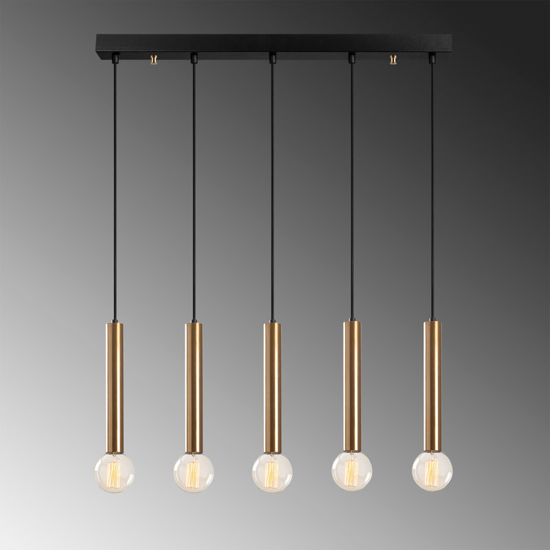 Lustre moderne élégant, structure en métal rétro, 53,1 po x 2,4 po x 53,1 po | Hauteur réglable: 53,5 pouces | 5 x douilles E27 (40 W maximum) | Parfait pour les décorations glamour et scandinaves | Luminaire élégant, ampoule non incluse