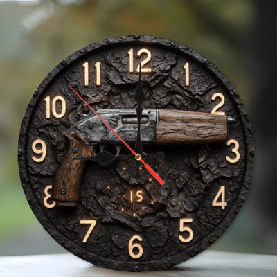Fusil de chasse sur horloge texturée