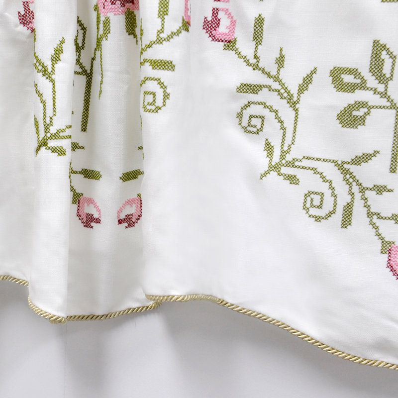 Light Pink Floral Embroidered Scalloped Window Valance