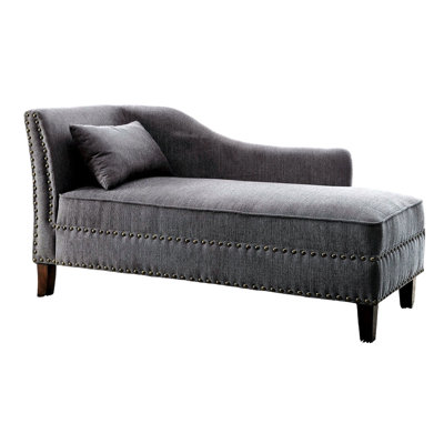 Contemporary Gray Chaise With Linen - Like Fabric, Nailhead Details And Pillow, Suitable For Living Room, 61"W X 25"D 31 1/2"H, 1Pc Transitional Bench In Fabric Decor Primary Area, Comfortable Stylish