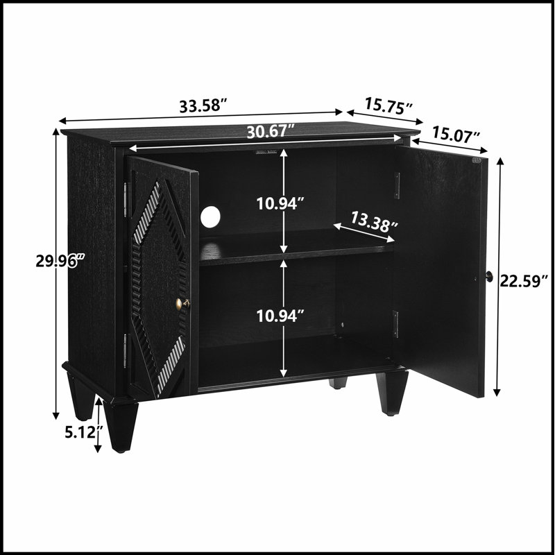 Buffet rétro en bois 33,6 pouces avec beaucoup de rangement, décor géométrique symétrique pour une utilisation polyvalente dans plusieurs pièces