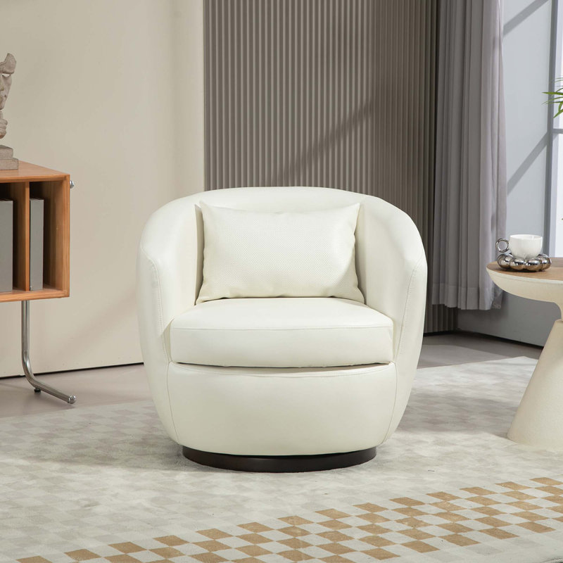 Fauteuil demi-tonneau rembourré pivotant avec rangement, Simili cuir blanc