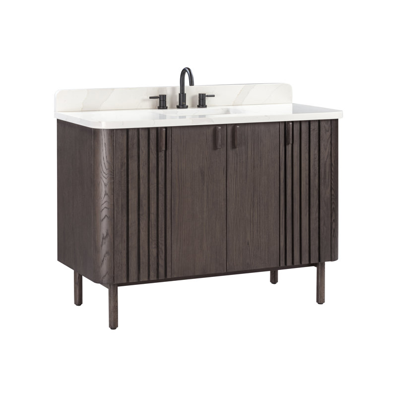 Blakely 48" Free Standing Single Bathroom Vanity with Quartz Top, Brown, Black
