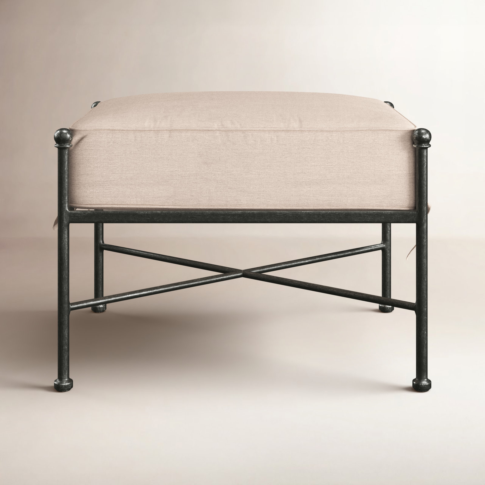 Lucier Upholstered Outdoor Ottoman with Cushion, Canvas Flax