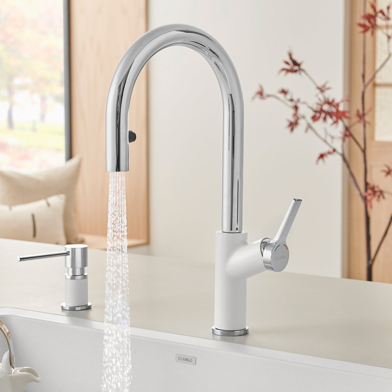 Urbena Pull-Down Dual-Spray Kitchen Faucet - Chrome/White, White/Chrome