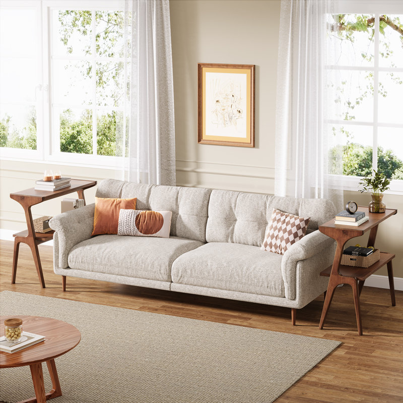 2-Tier Slim Sofa End Table, Rustic Brown
