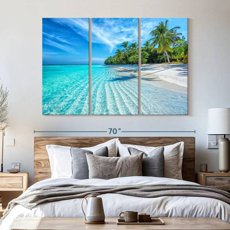 " Maldives Beach Coast " 3 Piece Art Set, 42" H x 65" W x 1.25" D