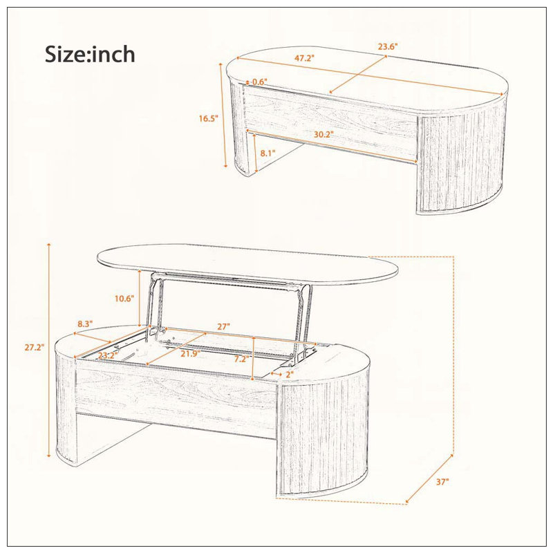 Table basse à plateau relevable 47,2 po, Brown