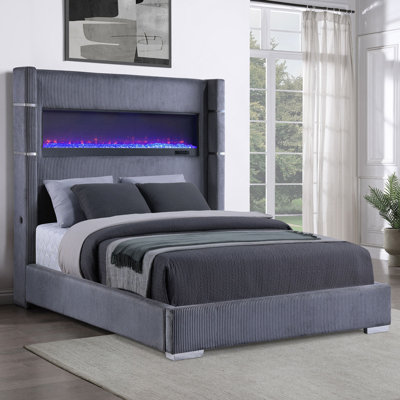Grand lit tapissier gris Haven