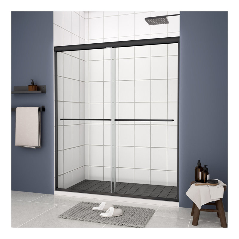 Bypass shower door, sliding door, with 1/4" tempered glass and 44-48"x70", Matte Black