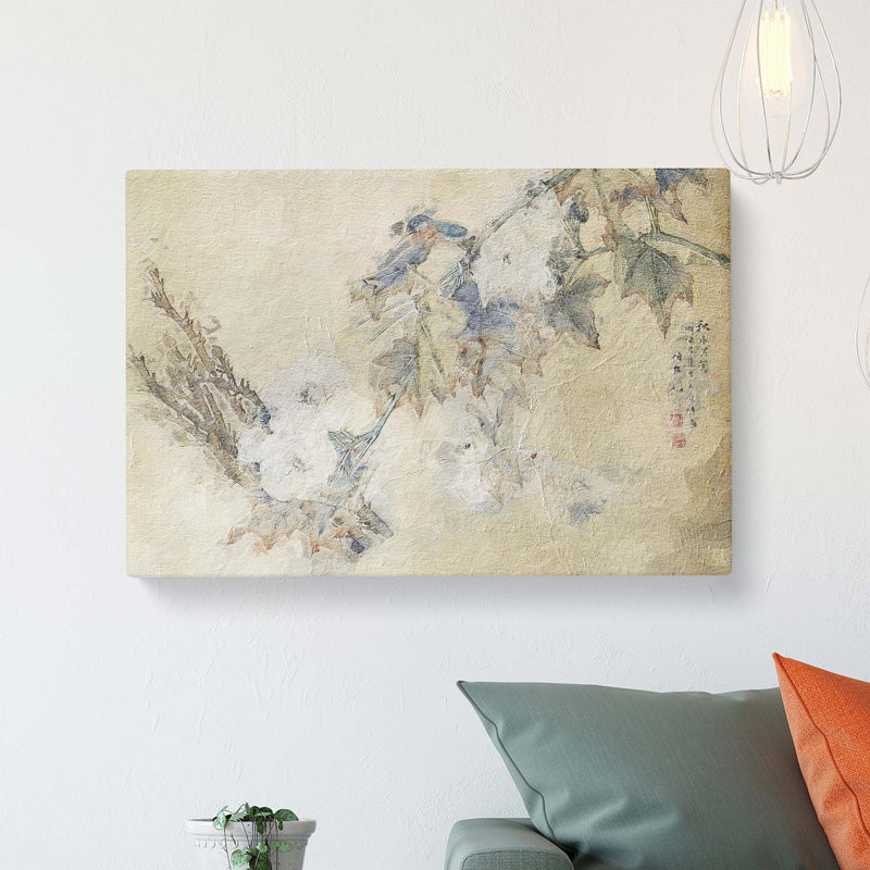 Bird & Peony Flowers - Wrapped Canvas, 50 cm H x 76 cm W