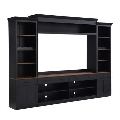 Walnut-Finished Entertainment Center with Adjustable Shelves, Cable Management, and Multi-Compartment Storage for TVs Up to 70 Inches.