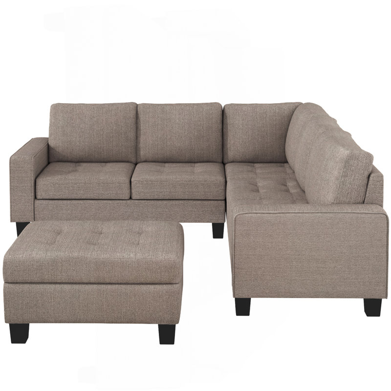 Sectional Corner Sofa L-Shape Couch Space Saving With Storage Ottoman & Cup Holders Design For Large Space Dorm Apartment
