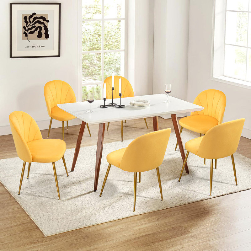 Modern Velvet Armless Side Dining Chairs, Yellow