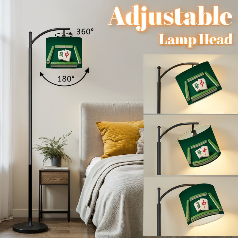 Lampe sur pied à arc avec abat-jour réglable Mahjong Game Tiles Green Mahjong Lovers