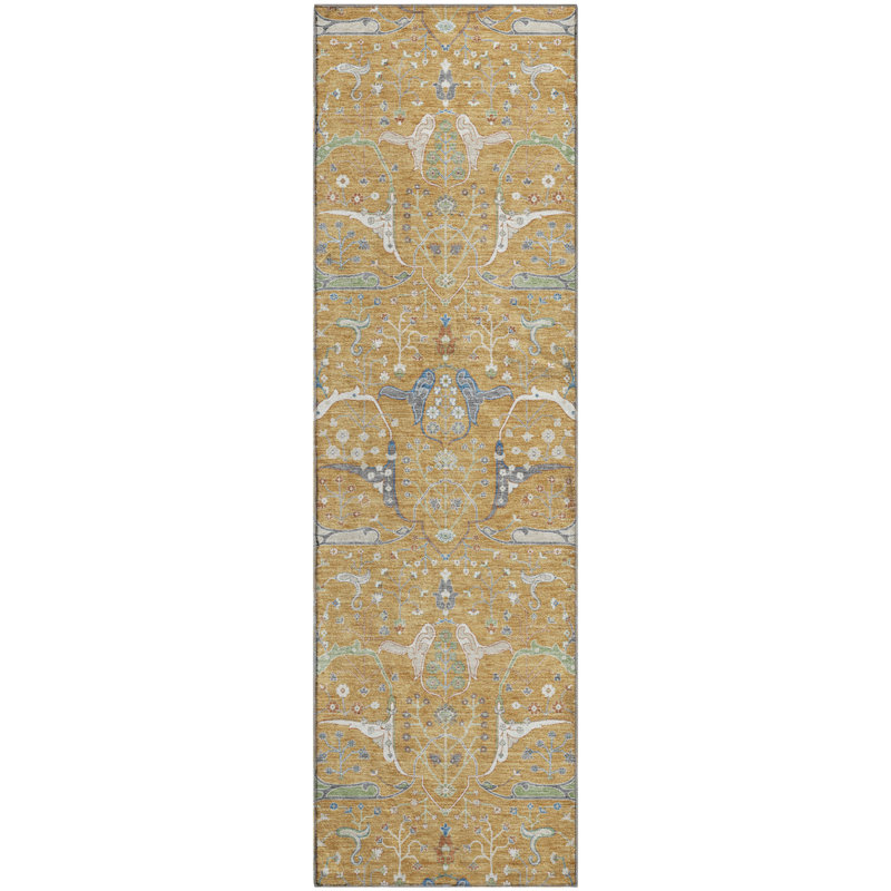 Premium Machine Washable Mayfield AMF2250 Global Rug, Gold, 2'3" x 7'6" Runner