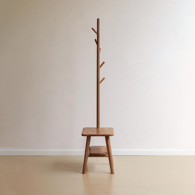 Shoe Stool With Cloth Hanger (Walnut)