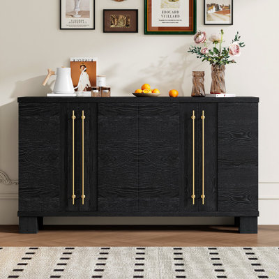 Sideboard Buffet Cabinet With Storage, Wood Sideboard With Adjustable Shelves And Gold Handles For Kitchen, Dining Room And Living Room