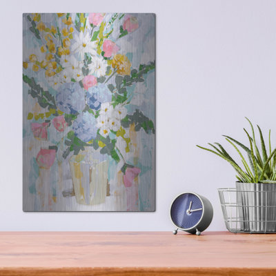 Art mural luxueux en métal «Pastel Floral» par Joan Curtis, 12 po x 16 po