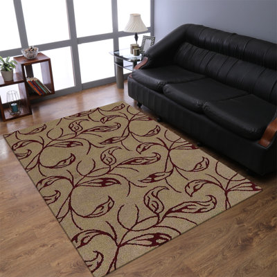 HAND TUFTED WOOL ECO-FRIENDLY AREA RUGS - Rectangle | Cream Red Color | Floral Design | Area Rugs for Living room,Bedroom