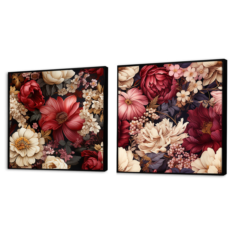 Jessup - Ensemble de 2 collages carrés floraux, Cadre flottant noir, H 16 po x l 33 po