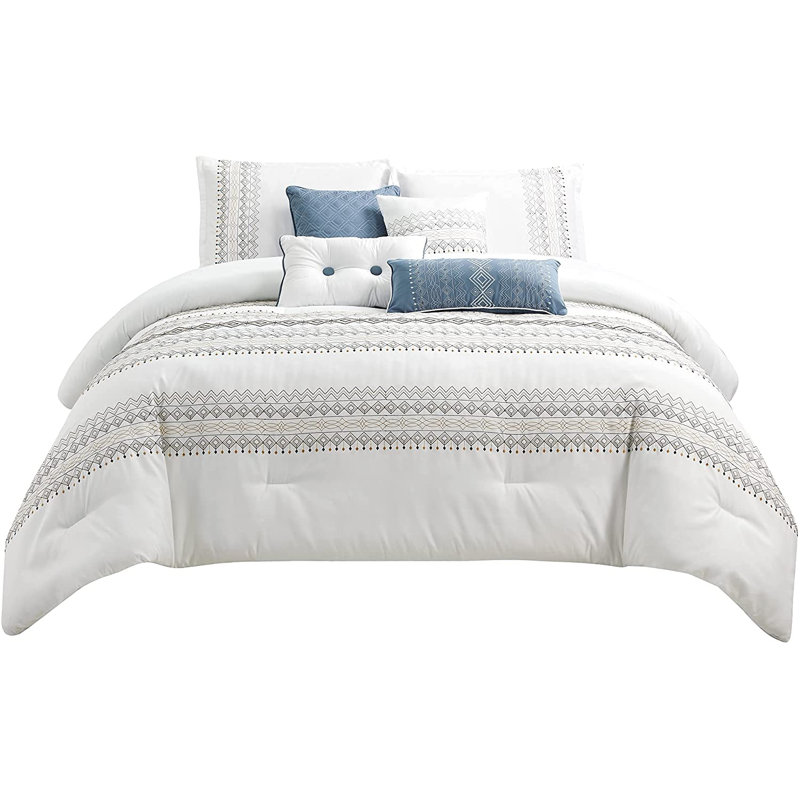 Hart 7-Piece Southwestern Embroidery Comforter Set , King Comforter + 4 Throw Pillows
