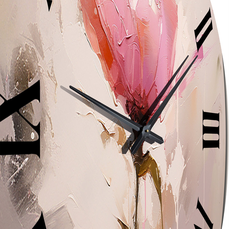 Coral Elegance Single Pink Rose Blossoming Metal Wall Clock, Medium