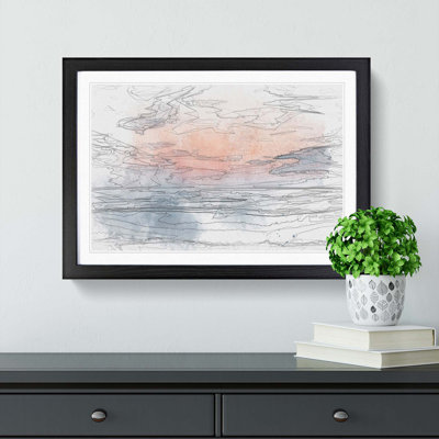 Sea & Clouds in Blue & Pink in Abstract - Picture Frame Graphic Art Print