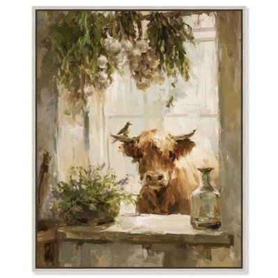 «Cow at the Window», impression sur toile de Pâques par Art Remedy, cadre argenté, 30 x 36