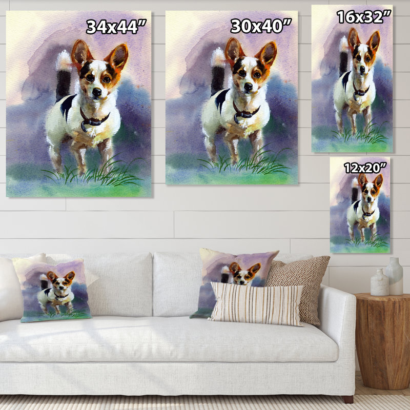 Portrait d'un petit chien blanc - peinture sur toile, H 44 po x l 34 po, Toile tendue