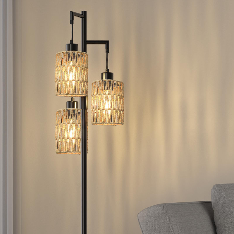 68" Dimmable Tree Floor Lamp With 3 LED Bulbs, Boho Industrial Style Standing Lighting For Living Room, Bedroom, Office