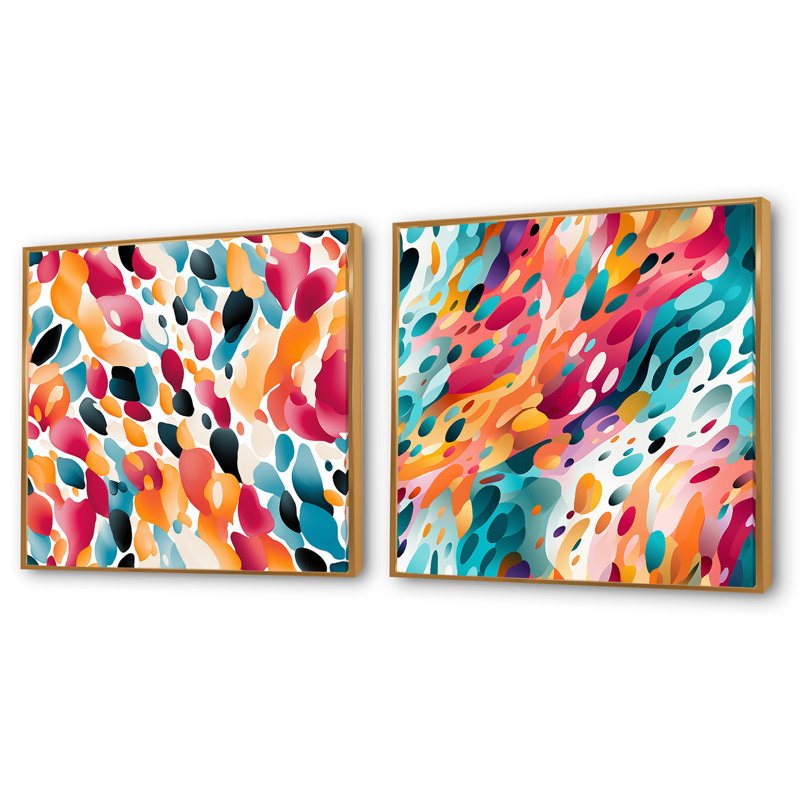 Cristyn - Ensemble de 2 collages carrés abstraits, Cadre flottant doré, H 16 po x l 33 po
