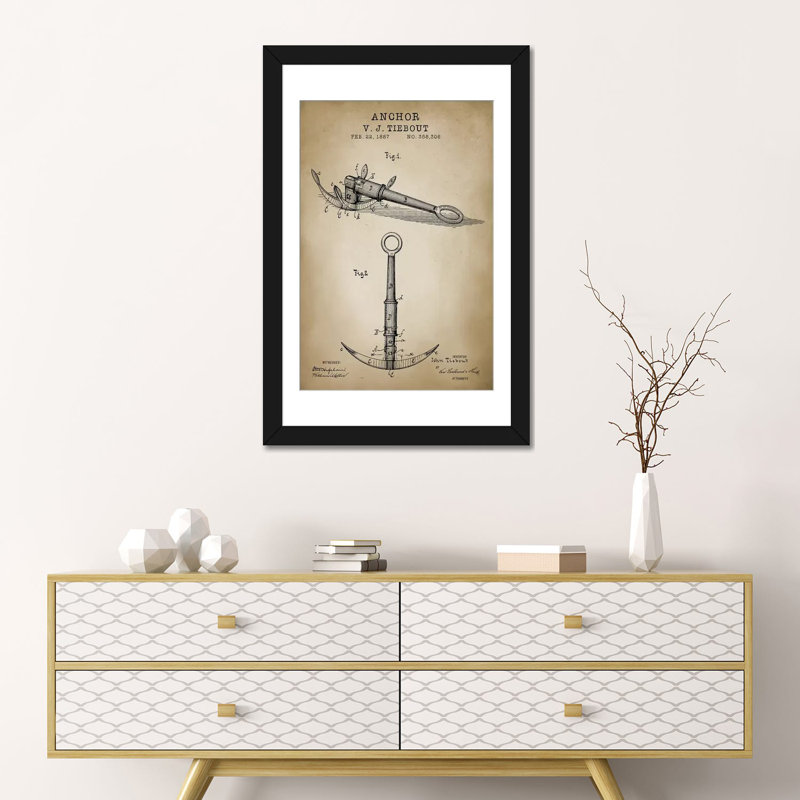 « nautique, ancrage », impression sur toile, H 24 po x l 16 po x P 1 po, Papier d'art encadré noir, Blanc