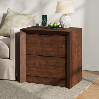 Table de chevet avec station de charge, table de chevet à panneau unique de 23,6 po au design épaissi, table de bout moderne en bois pour la chambre à coucher, le salon, la chambre double