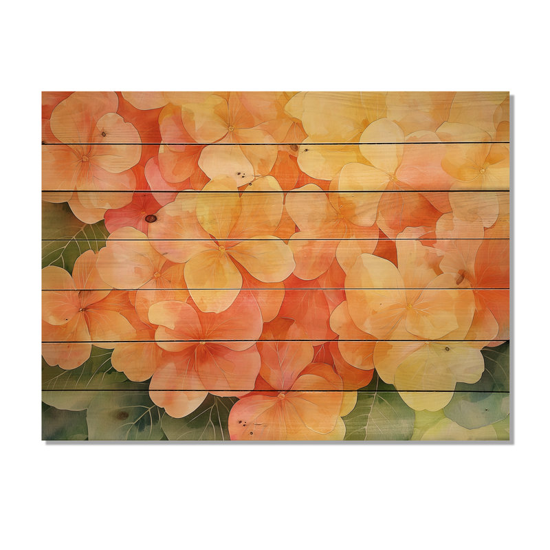 Éternelle sérénade d'hortensia II - Art mural traditionnel en bois sur bois de pin naturel, H 34 po x l 44 po x P 0,78 po